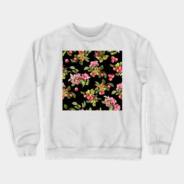 Watercolor small apple tree branch on black Crewneck Sweatshirt by orsinha